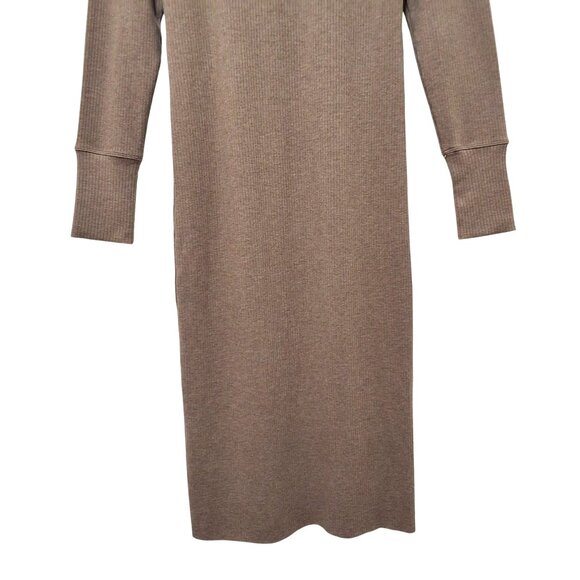 WSLY Ribbed Knit Bodycon Midi Dress Heathered Taupe Womens Sz L Minimalist - Picture 6 of 9